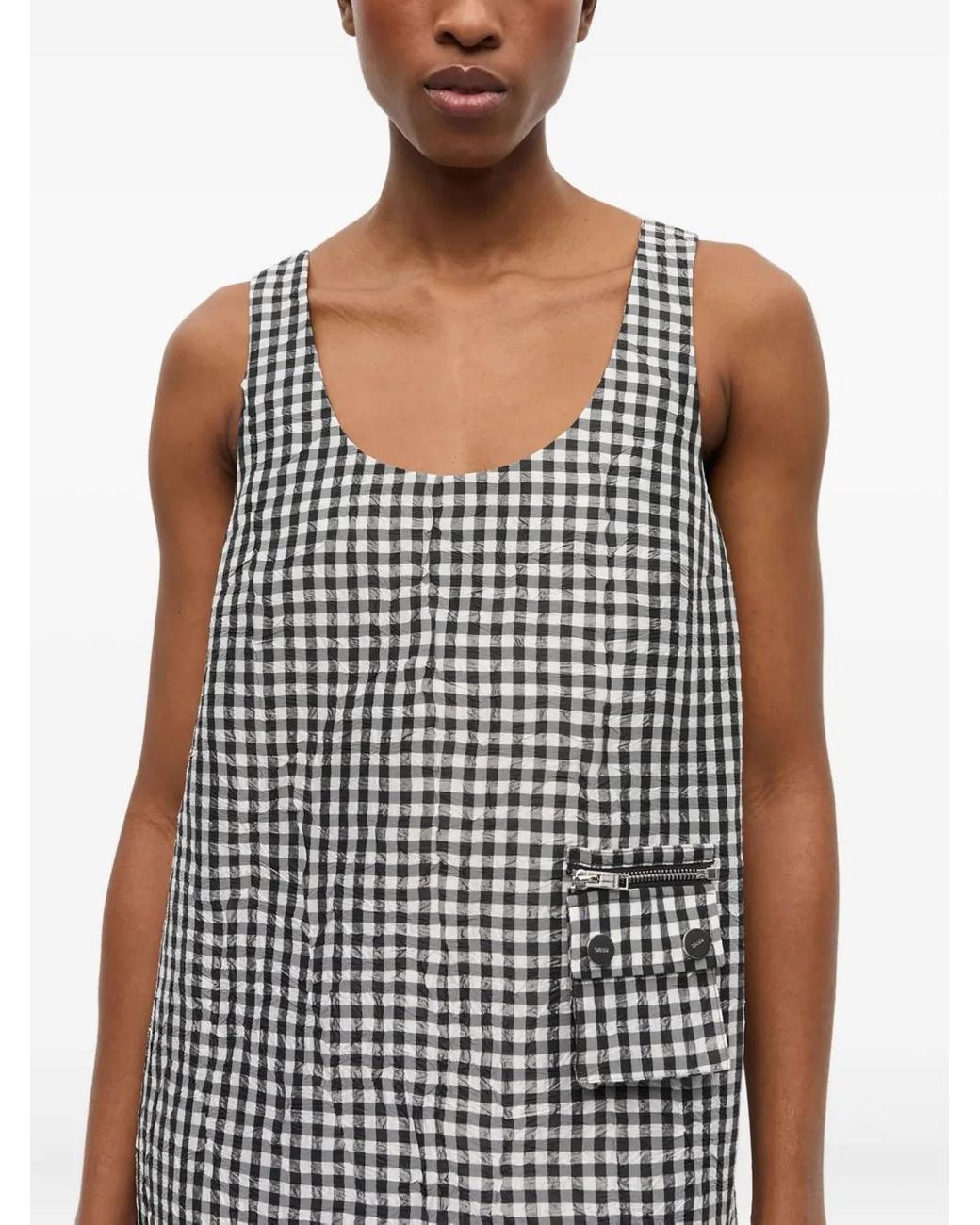 Ganni Gray Gingham-Print Dress