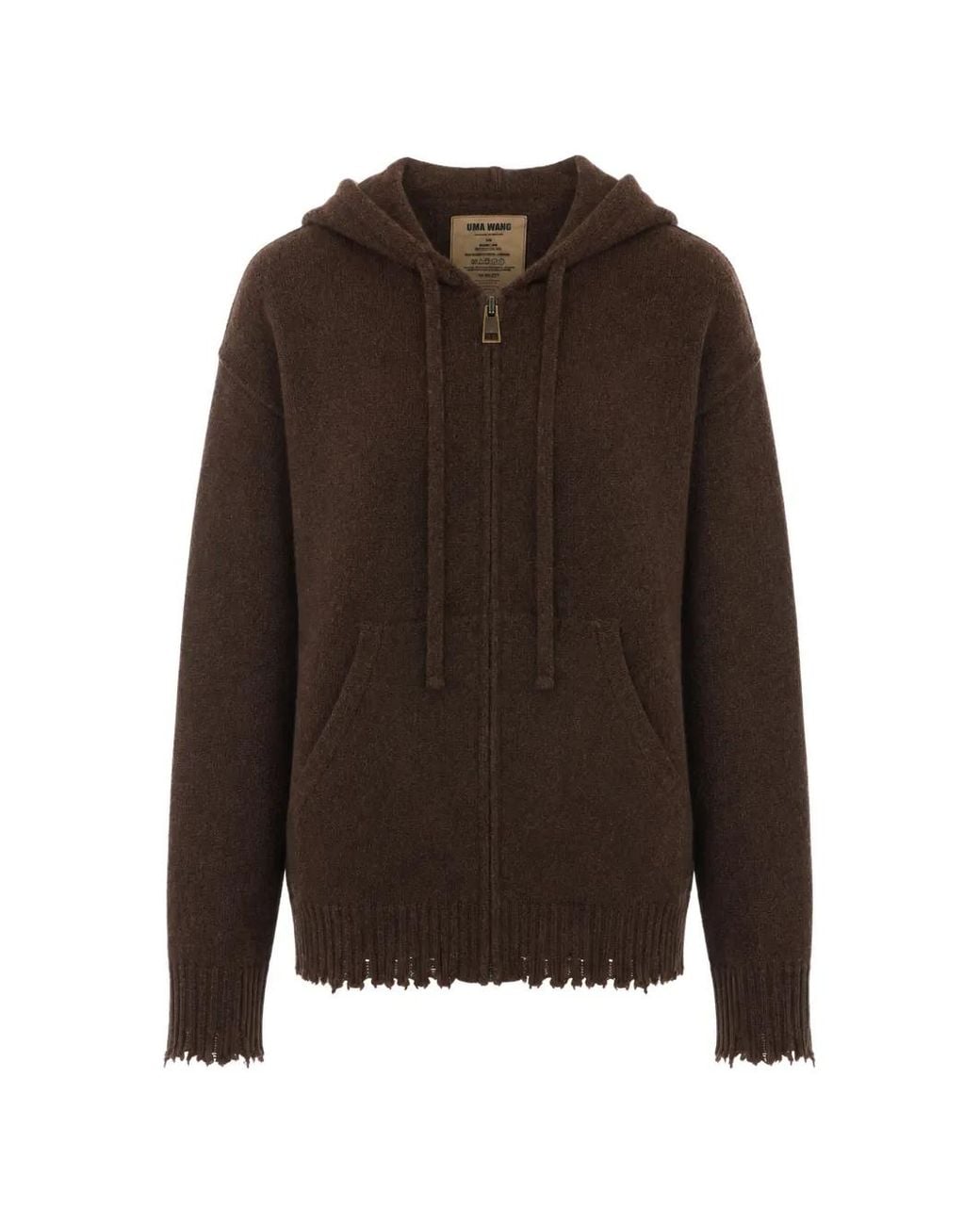 Uma Wang Brown Distressed Zip-Up Hoodie