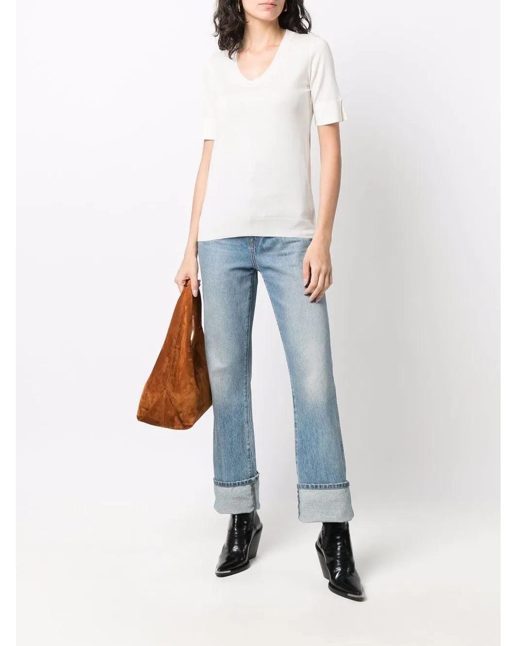 Liska White Round-Neck Knitted Top