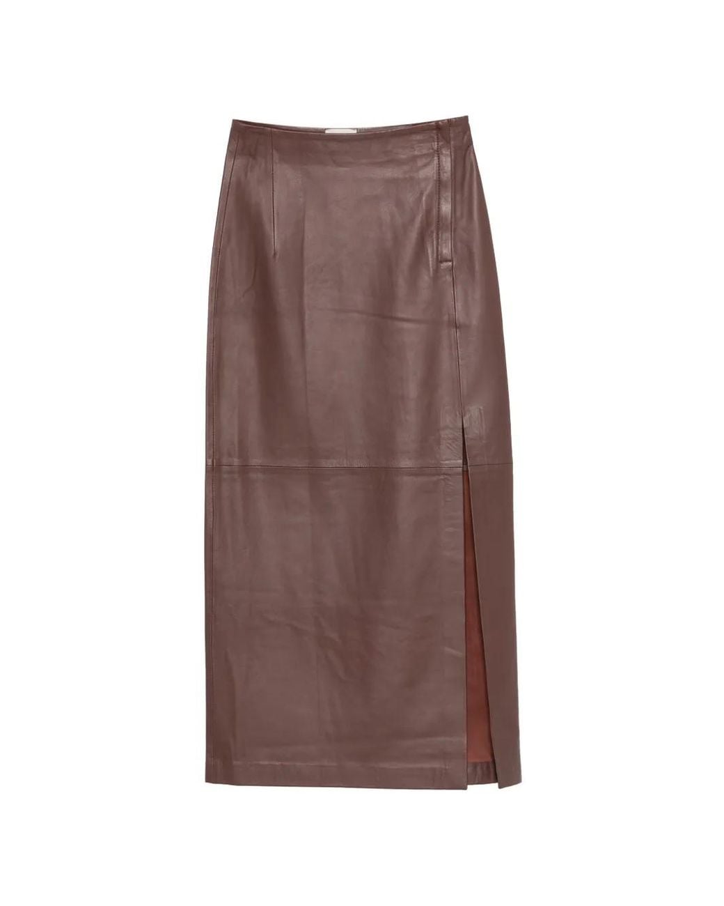 Alysi Brown Paneled Leather Skirt