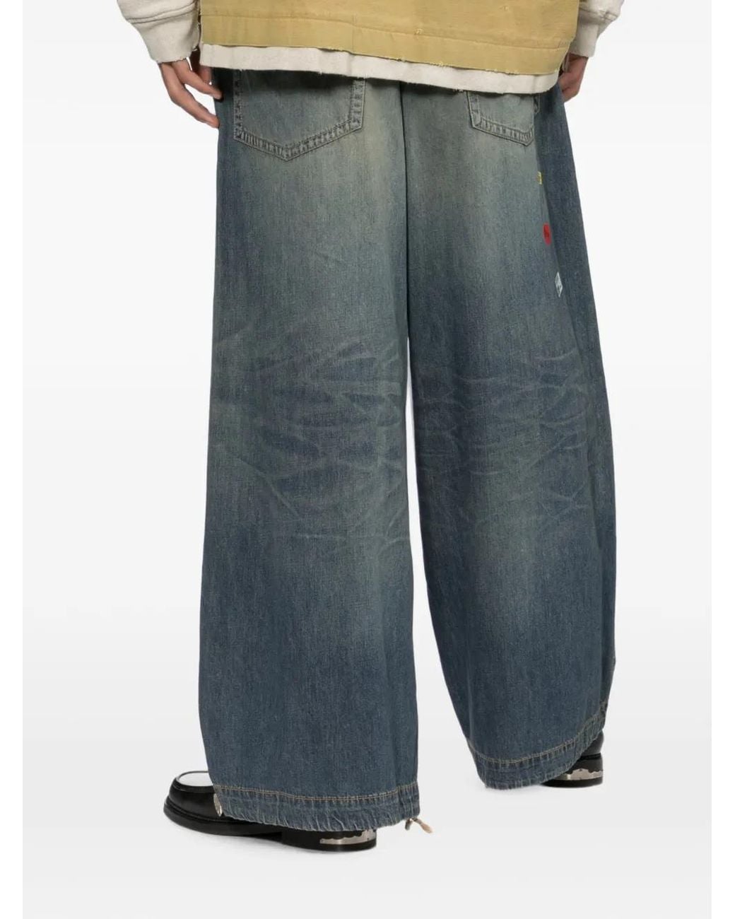 Maison Mihara Yasuhiro Blue Price Tag Sticker-Printed Wide Denim Pants for men
