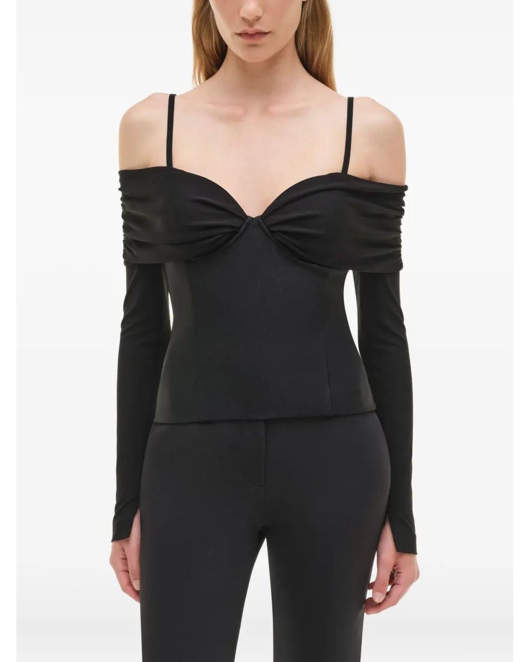 Jonathan Simkhai Black Hazel Jersey Gathered Off-Shoulder Top