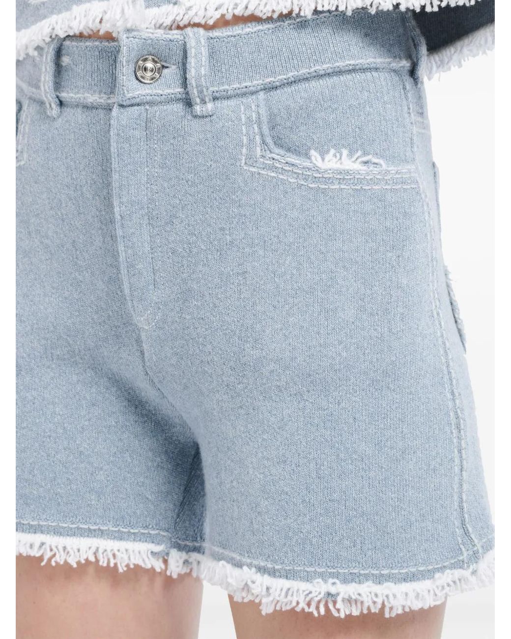 Barrie Blue Fine-Knit Fringe-Detail Shorts
