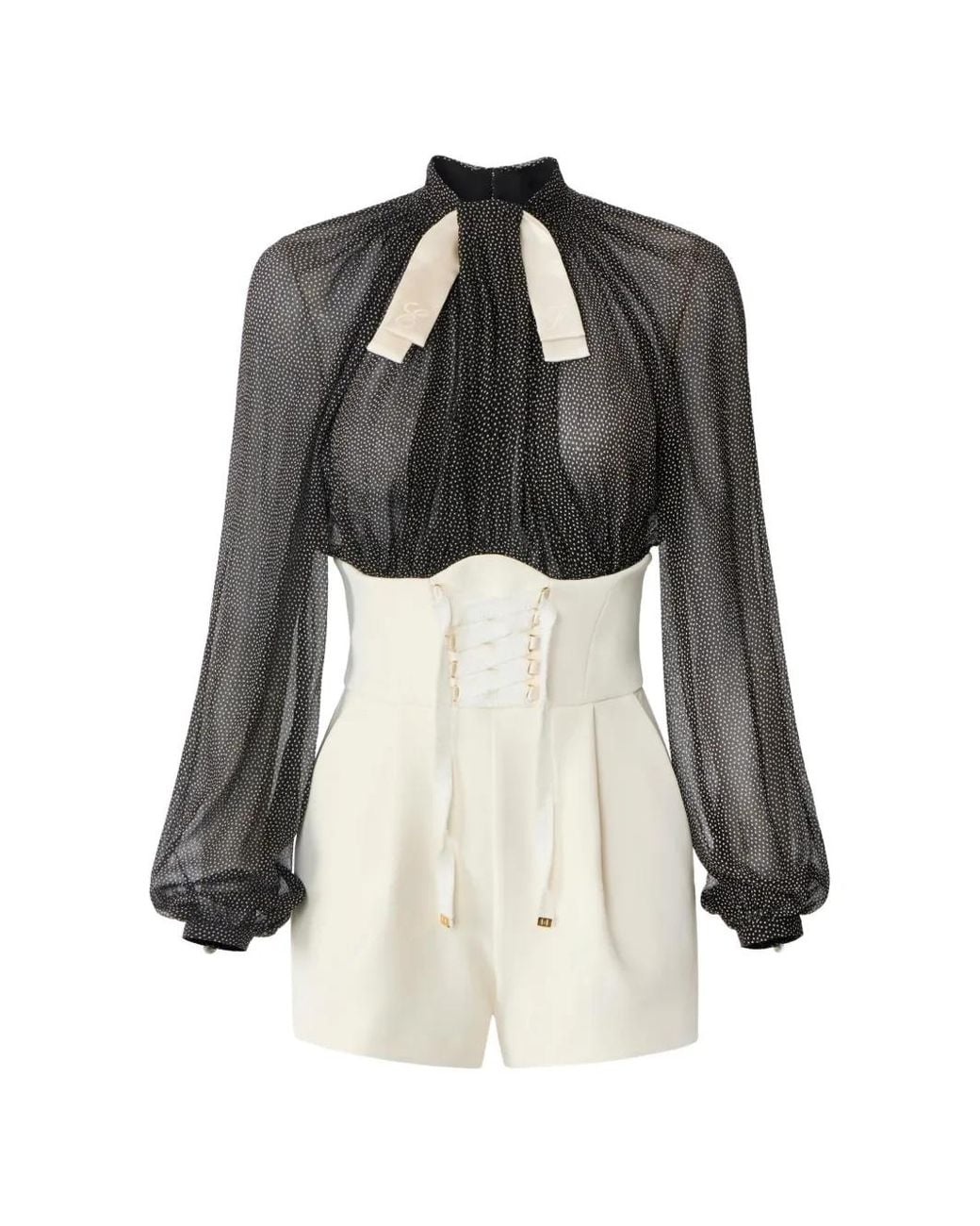 Elisabetta Franchi Black Romper Suit With Micro-Polka Dot Print