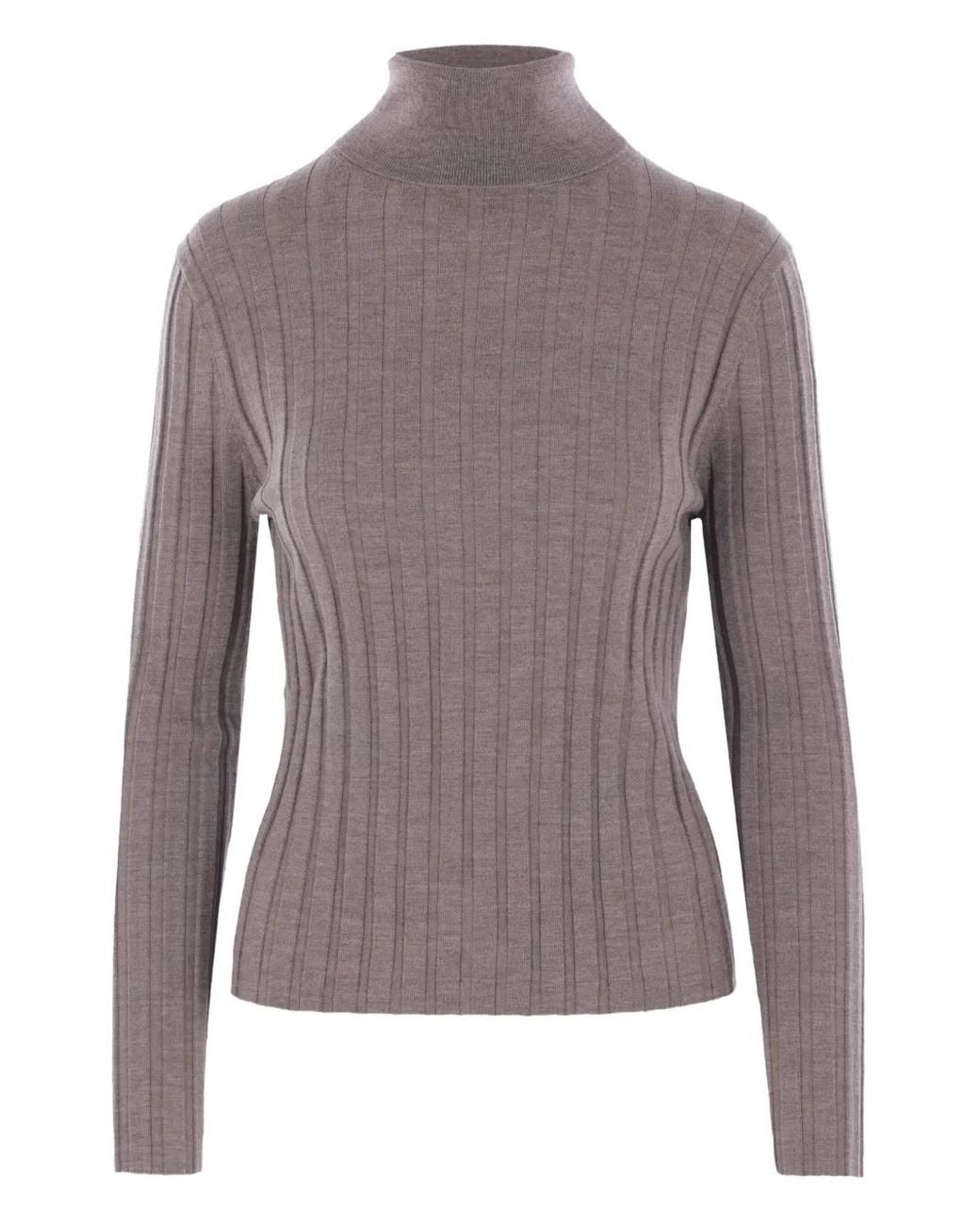 Allude Brown Ribbed Turtleneck Sweater