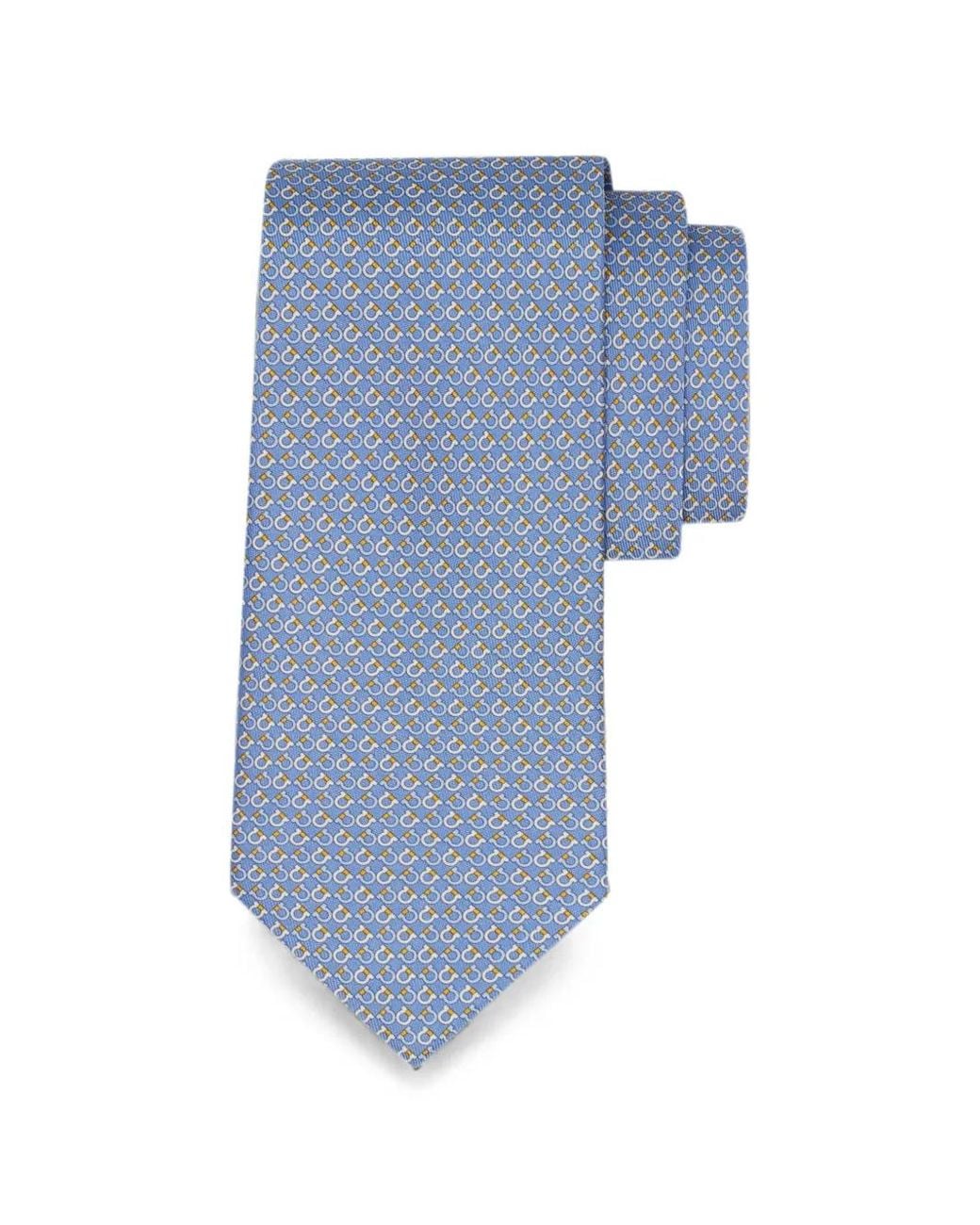 Ferragamo Blue Gancini Square-Print Silk Tie for men