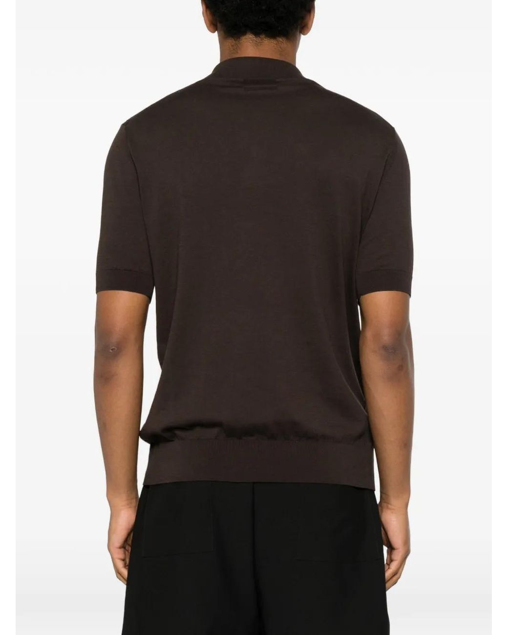 Hōsio Black Short-Sleeve Knitted Polo Shirt for men