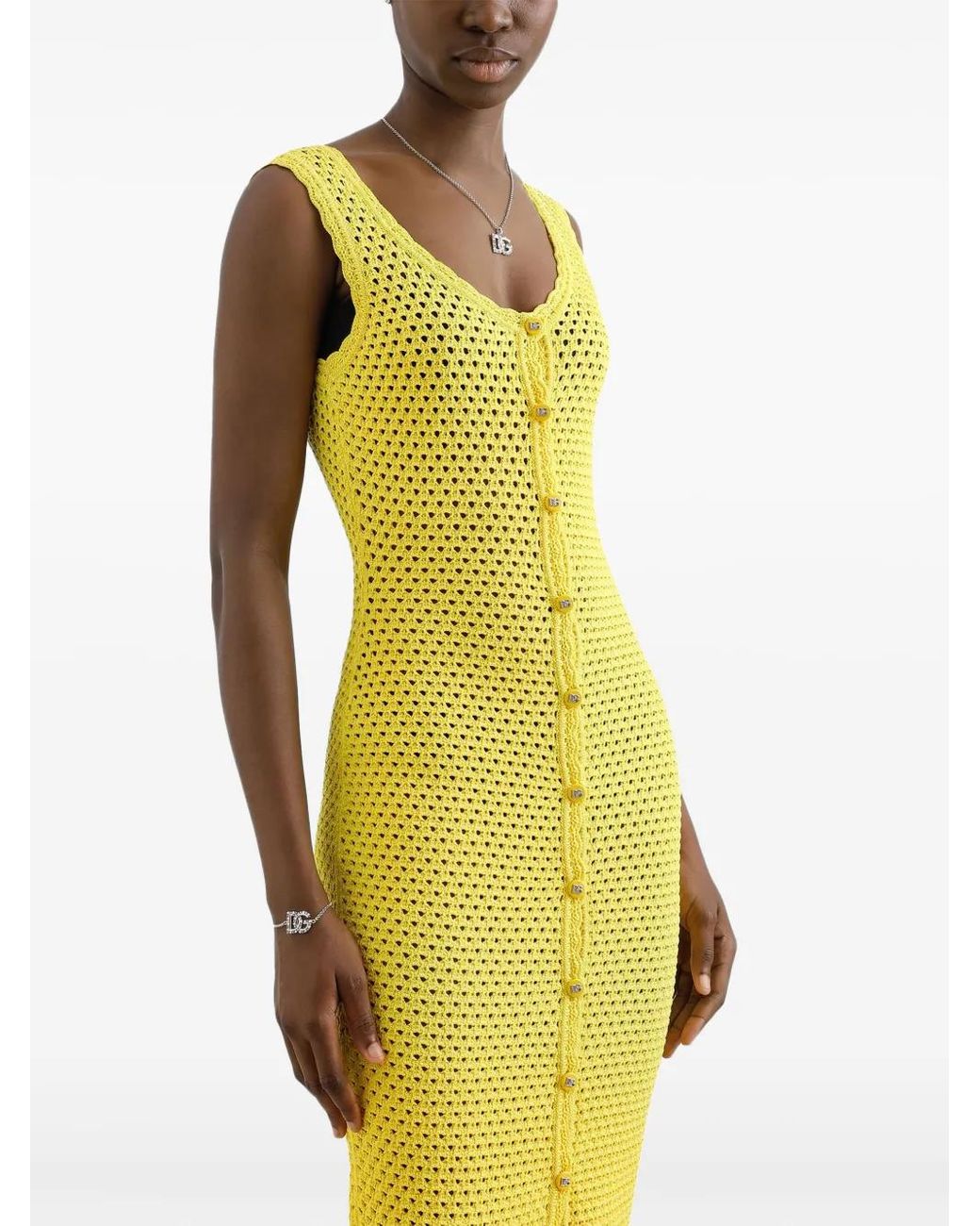 Dolce & Gabbana Yellow Crochet-Knit Midi Dress