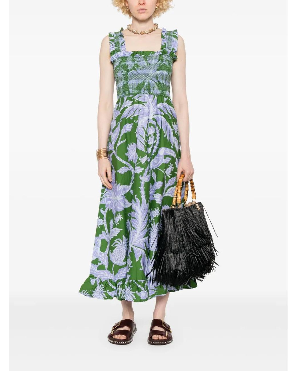 green emerald velvet dress Green Cut-Out Sleeveless Midi Dress – FARM Rio main image 1