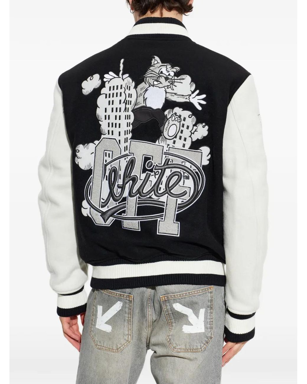 Off-White c/o Virgil Abloh Black Logo-Patch Panelled Bomber Jacket for men