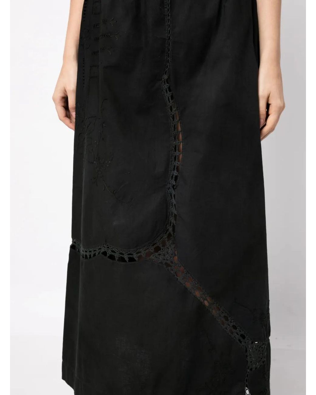 By Walid Black Embroidered-Detail Cotton Long Skirt