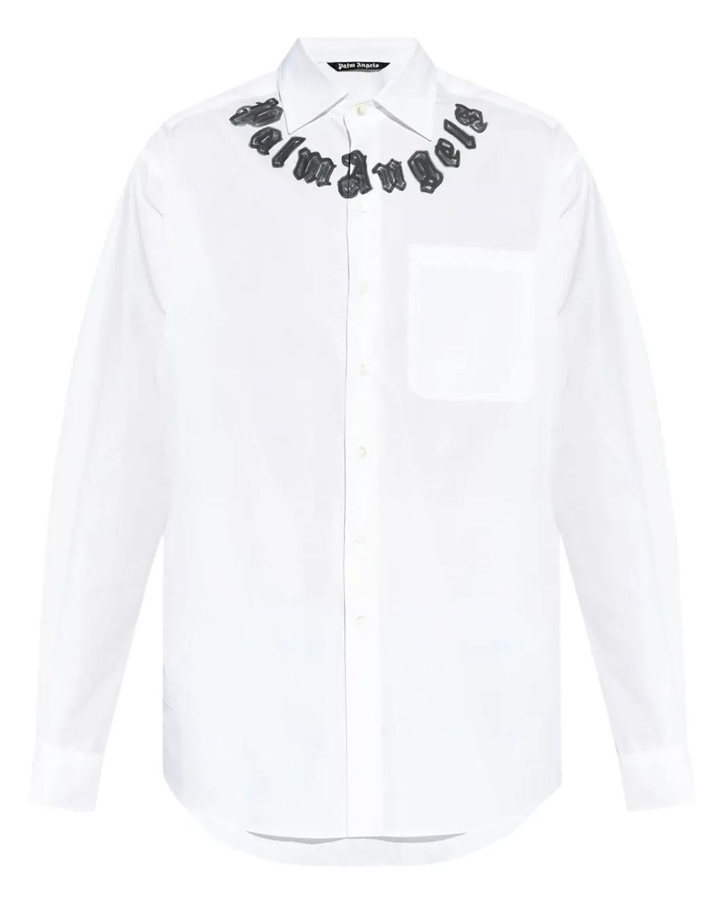 Palm Angels White Cotton Shirt With Logo Print And Pocket for men