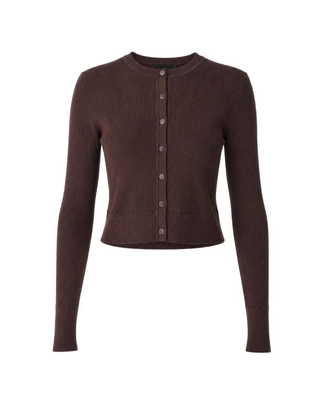 Toccin Brown Zoe Ribbed-Knit Cropped Cardigan