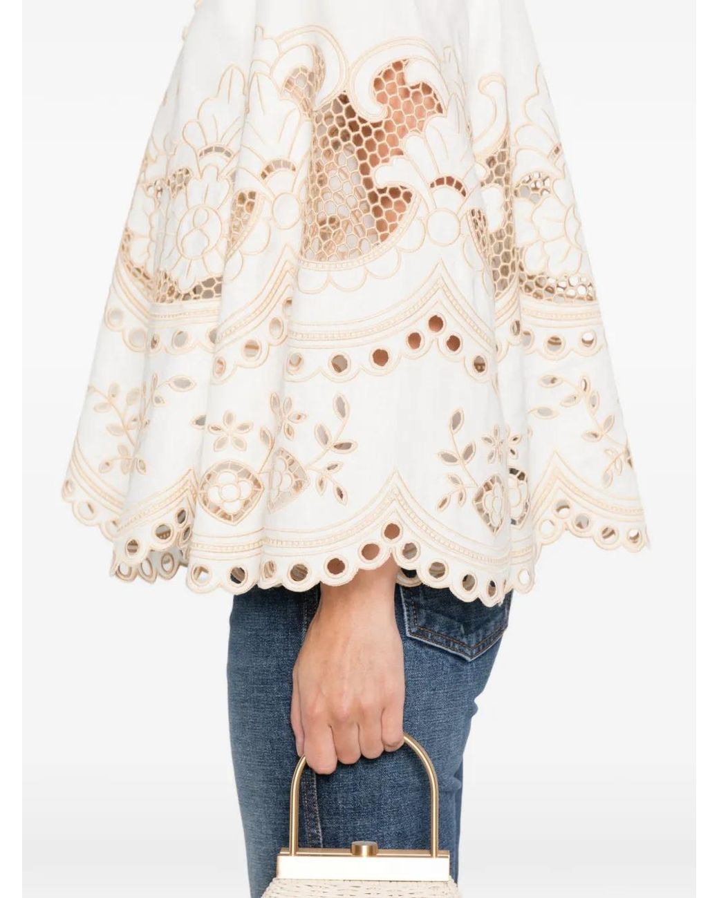 Zimmermann White Wanderlust Button Embroidery Blouse
