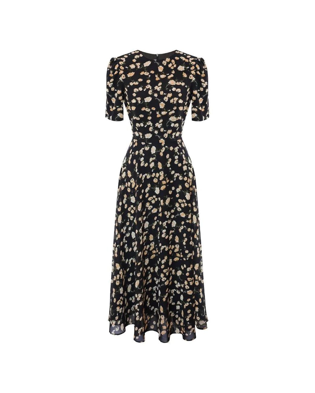 POST MERIDIEM Black Floral-Print Short-Sleeve Midi Dress