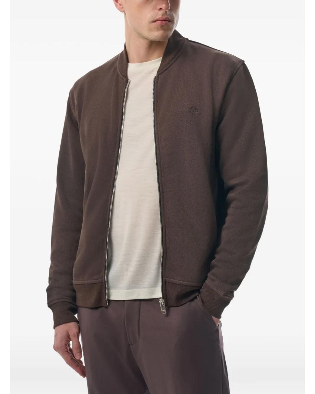 MEGUSTA Brown Logo-Embroidered Zipped Jacket for men