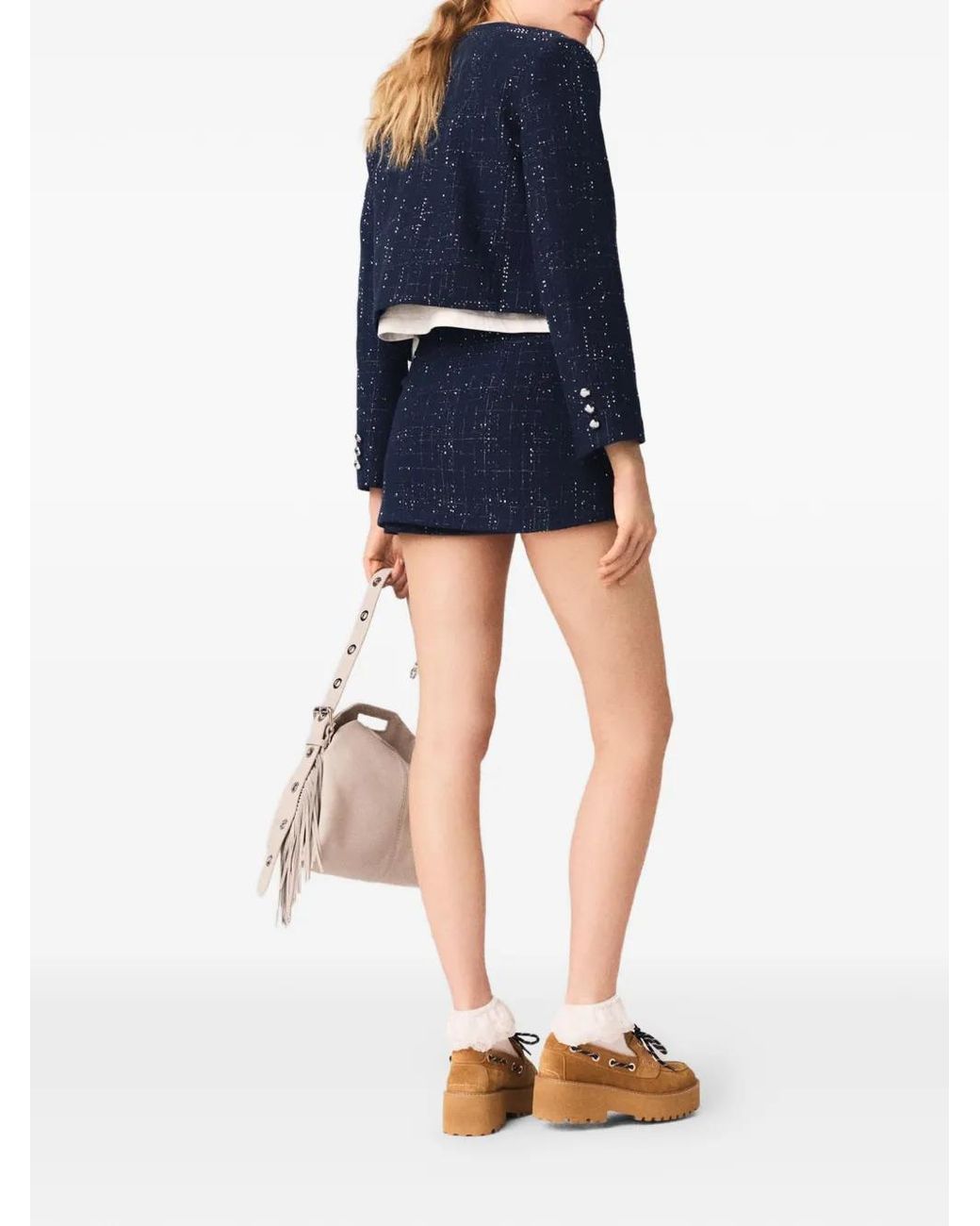 Maje Blue Short Jacket With Patch Pockets