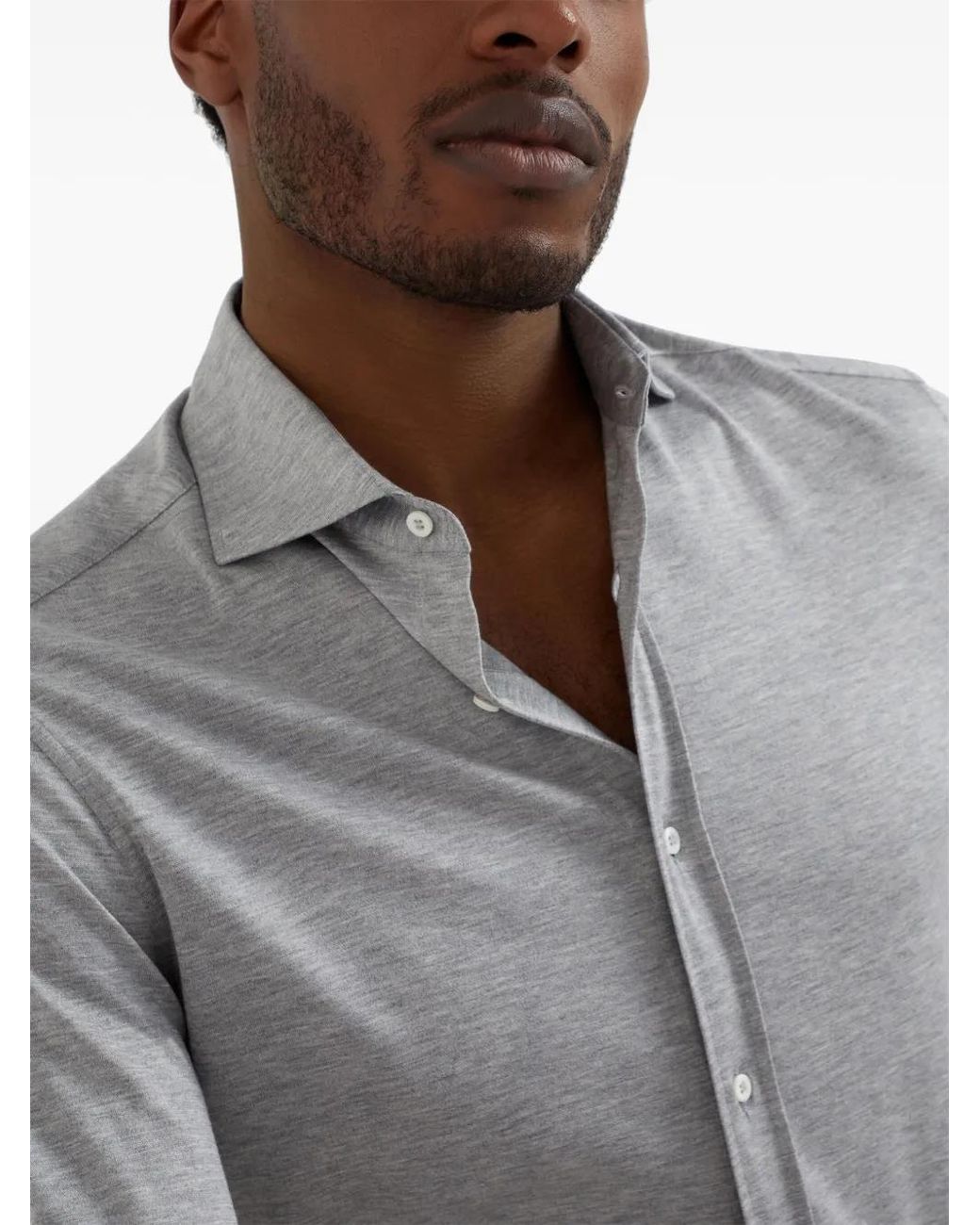 Brunello Cucinelli Gray Silk And Cotton Lightweight Jersey Shirt for men