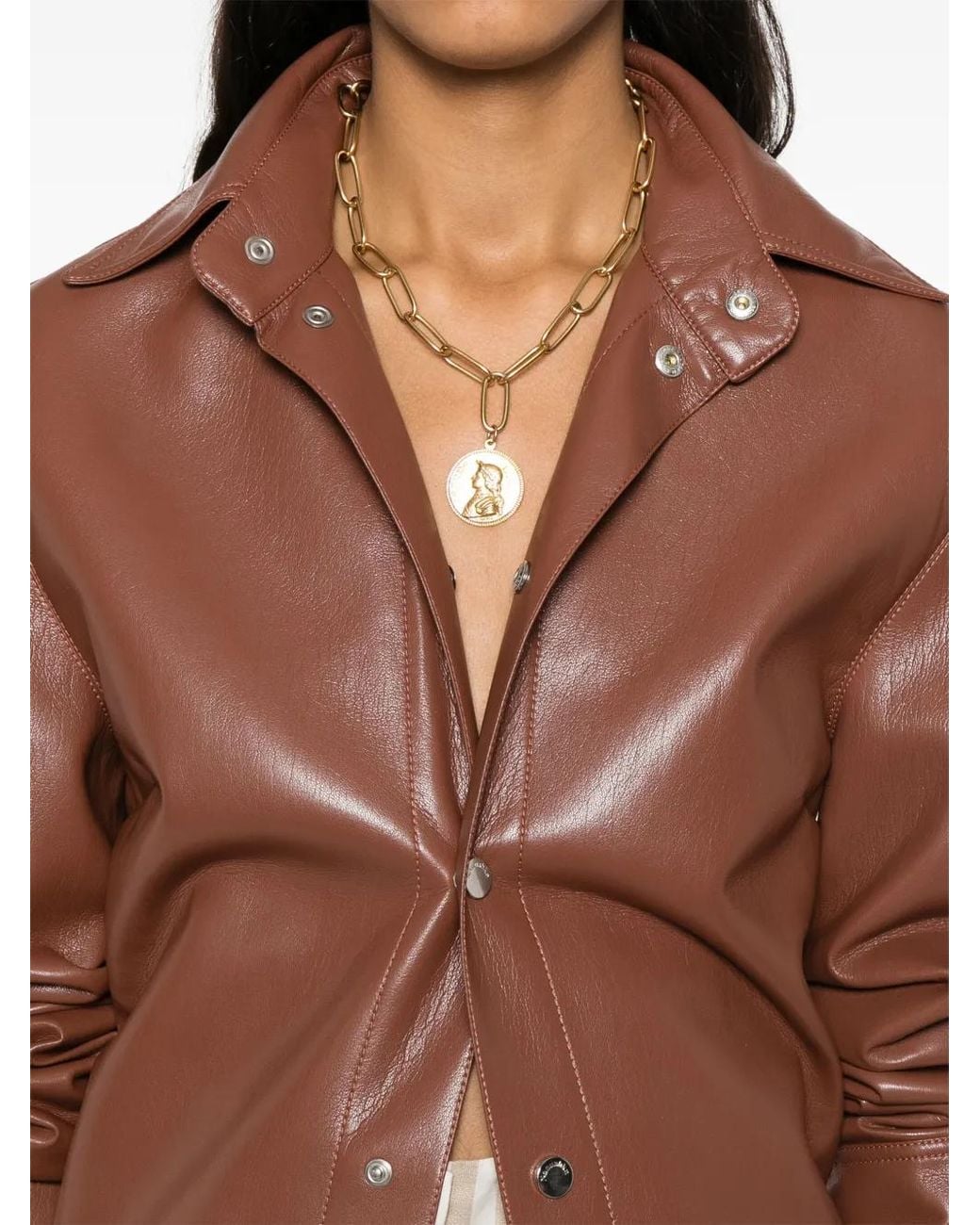 Nanushka Brown Faux-Leather Shirt Jacket