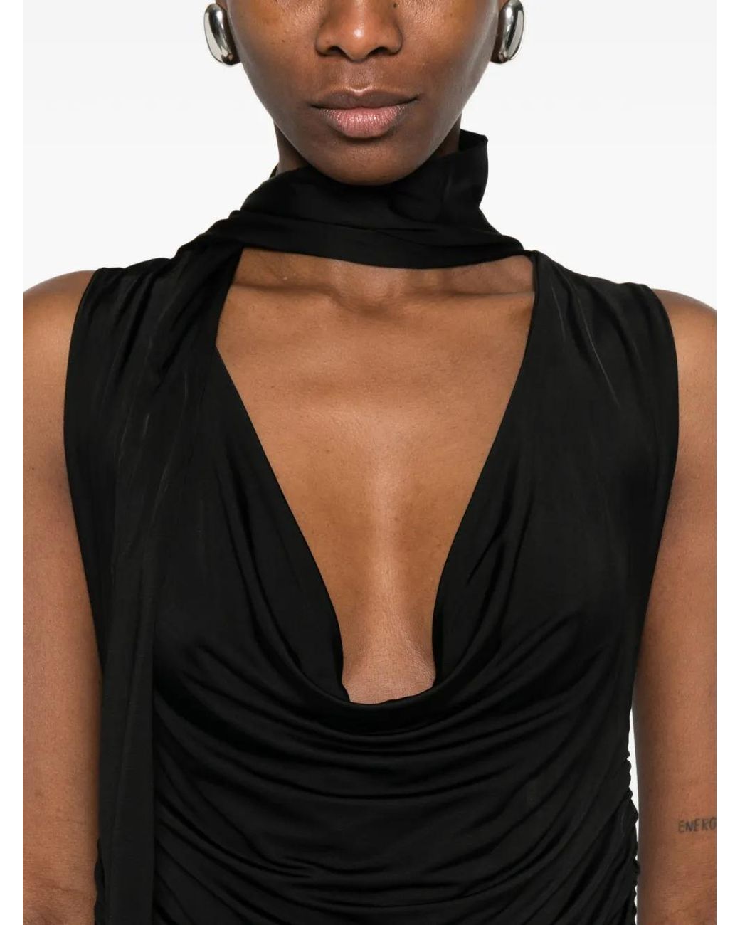 AYA MUSE Black Brise Tie Draped Dress