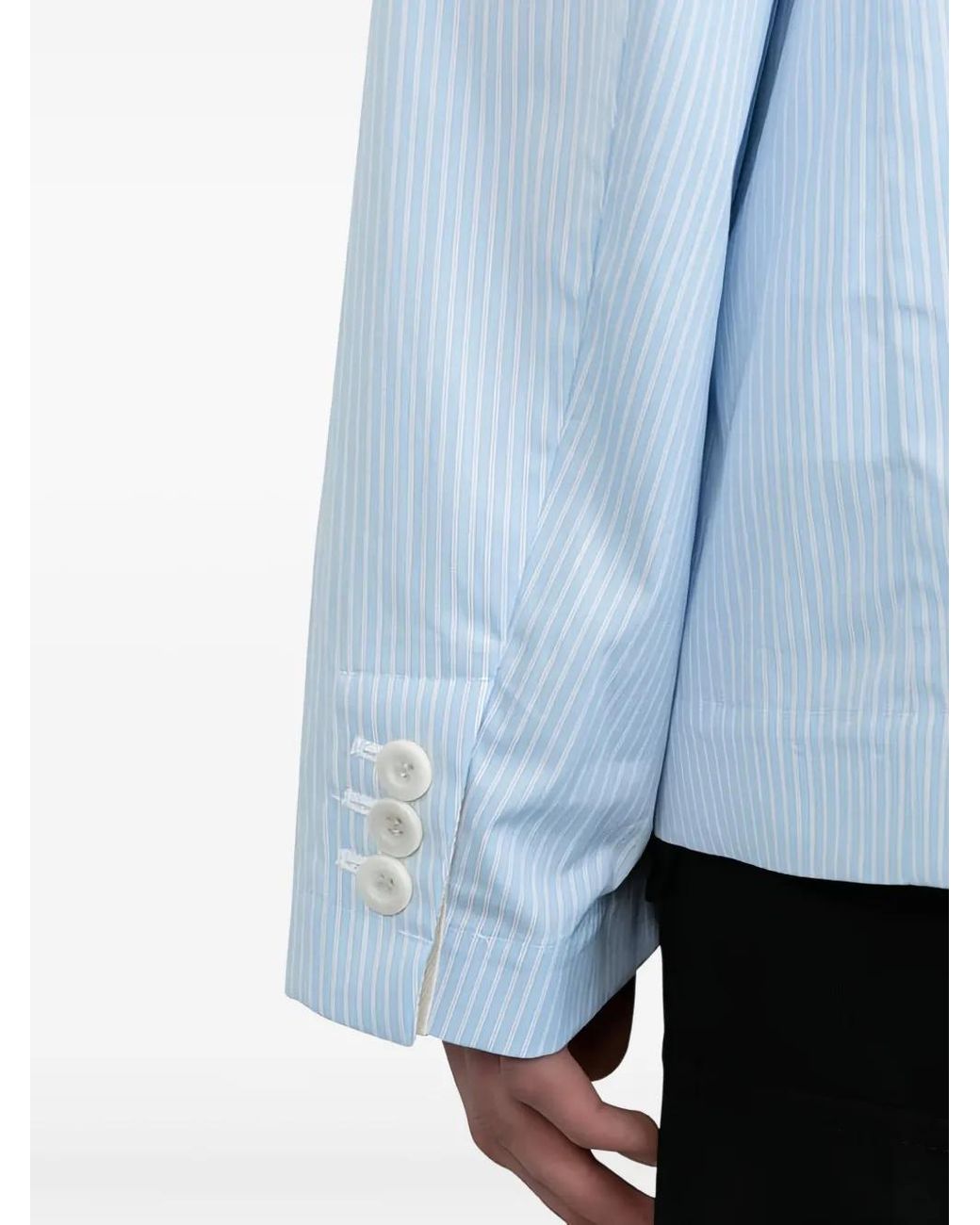 Sacai Blue Pinstripe Double-Breasted Blazer for men