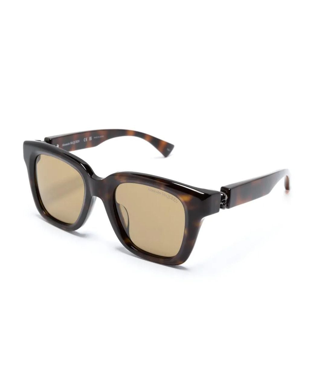 McQueen Natural Tortoiseshell-Effect Square-Frame Sunglasses
