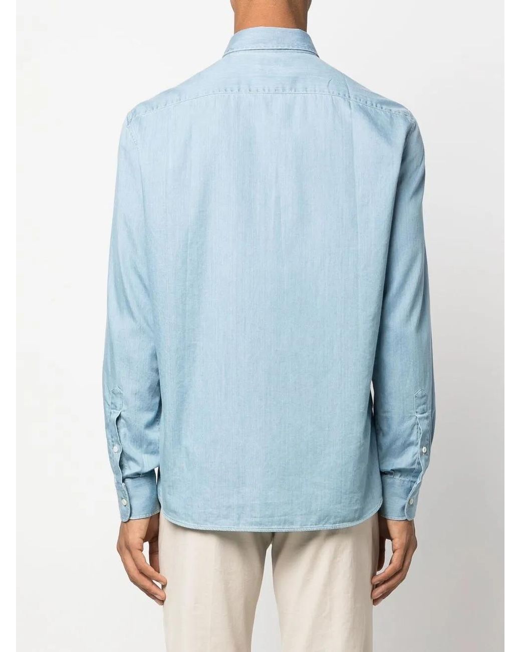 Brunello Cucinelli Blue Long-Sleeve Cotton Shirt for men
