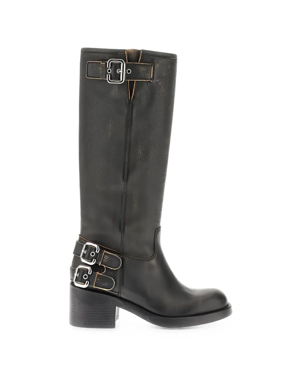 Chloé Black Buckle-Detail Leather Boots