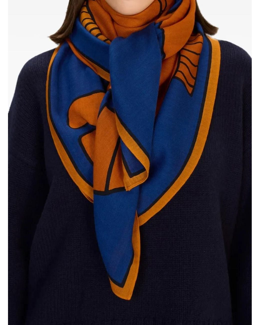 Inoui Edition Blue Cavale Equestrian-Print Scarf