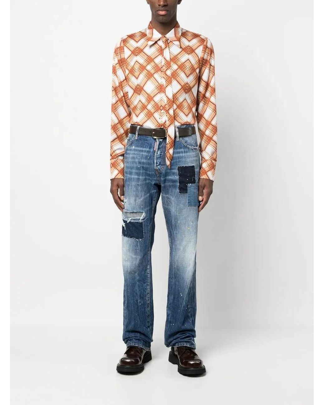 DSquared² Blue Distressed-Effect Patchwork Jeans for men