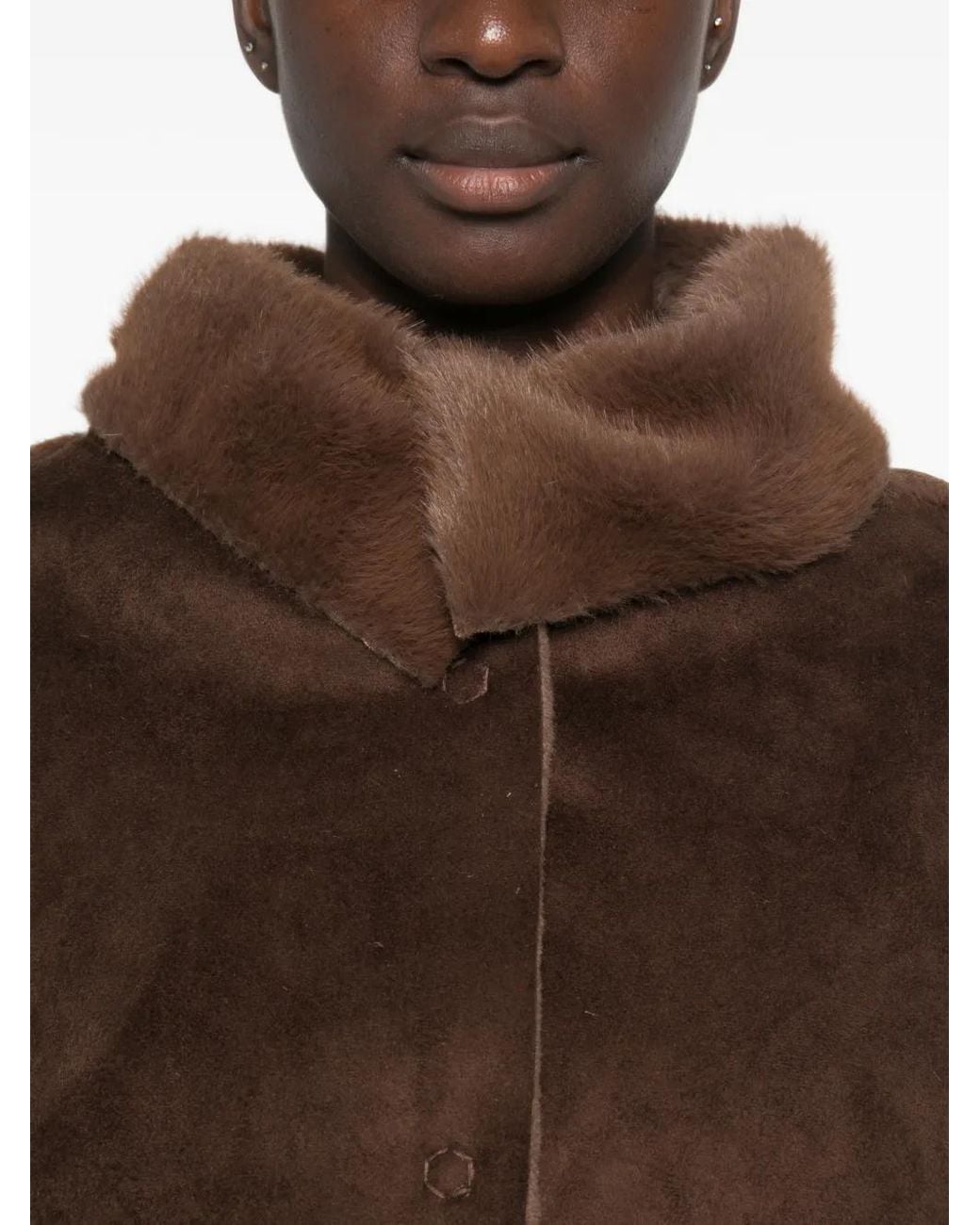 Collection Privée Brown Shearling-Trim Panelled Coat