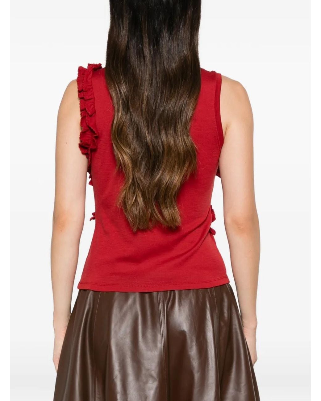 Ulla Johnson Red Ruffled Vesna Top