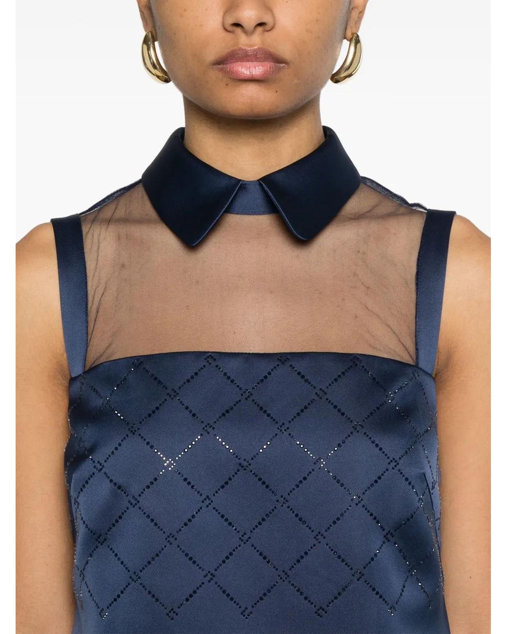 Elisabetta Franchi Blue Rhinestones Satin Mini Dress