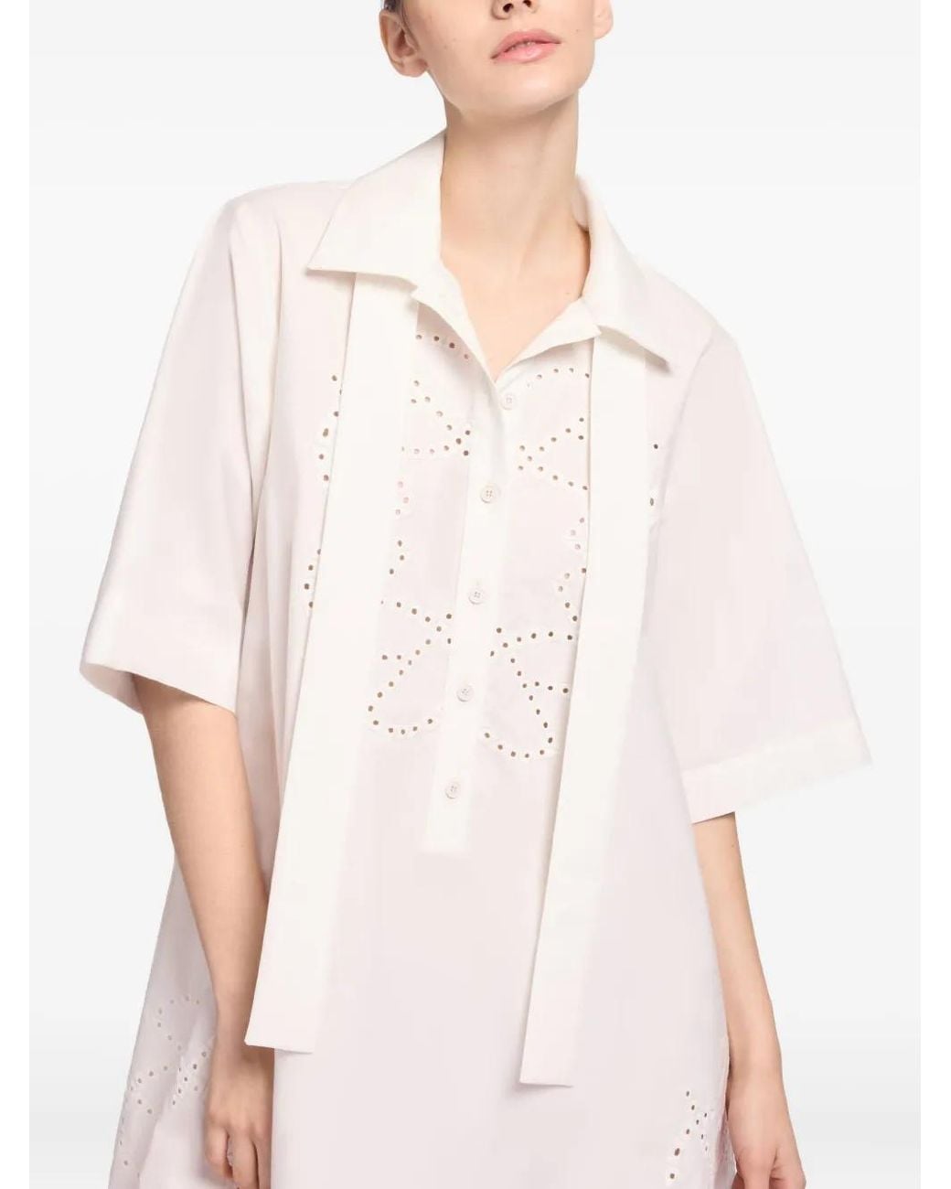 Elie Saab White Monogram Embroidered Shirt Dress