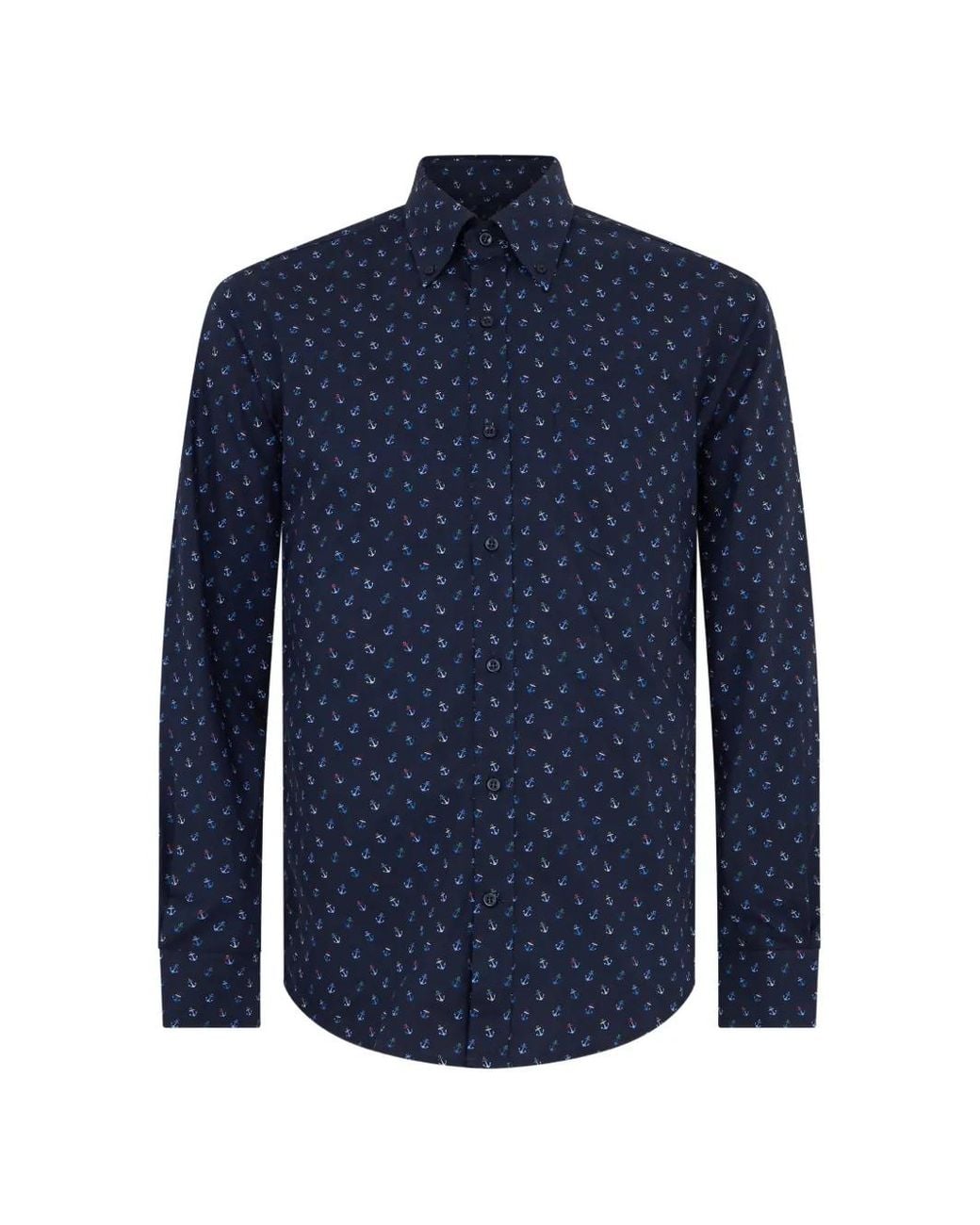 Paul & Shark Blue Anchor-Print Button-Down Shirt for men