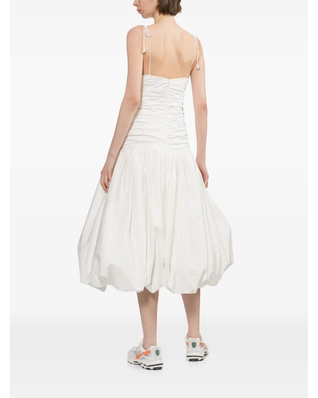 Self-Portrait White Ruched Cut-Out Midi Dress