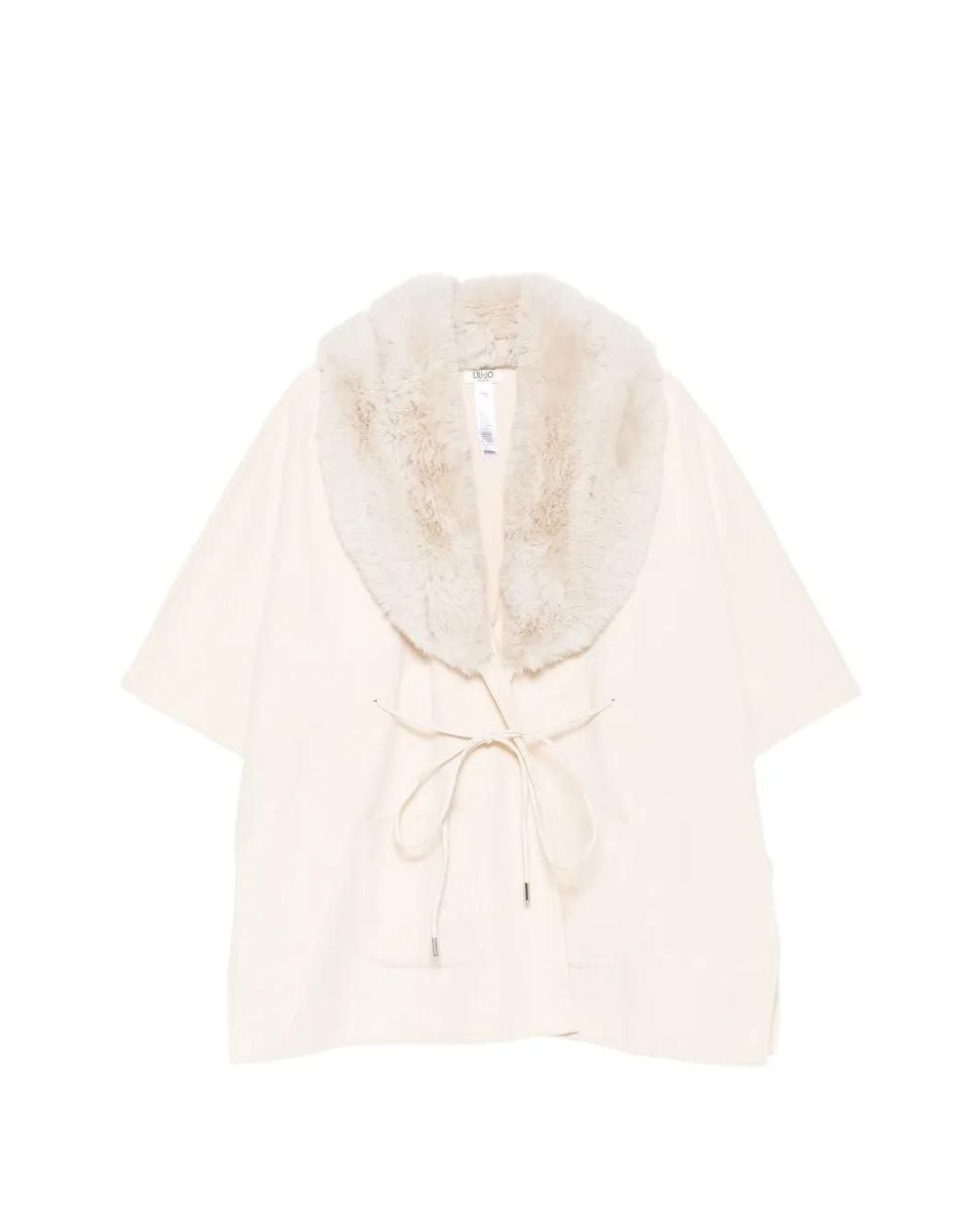 Liu Jo White Faux-Fur Collar Tie-Fastening Cape