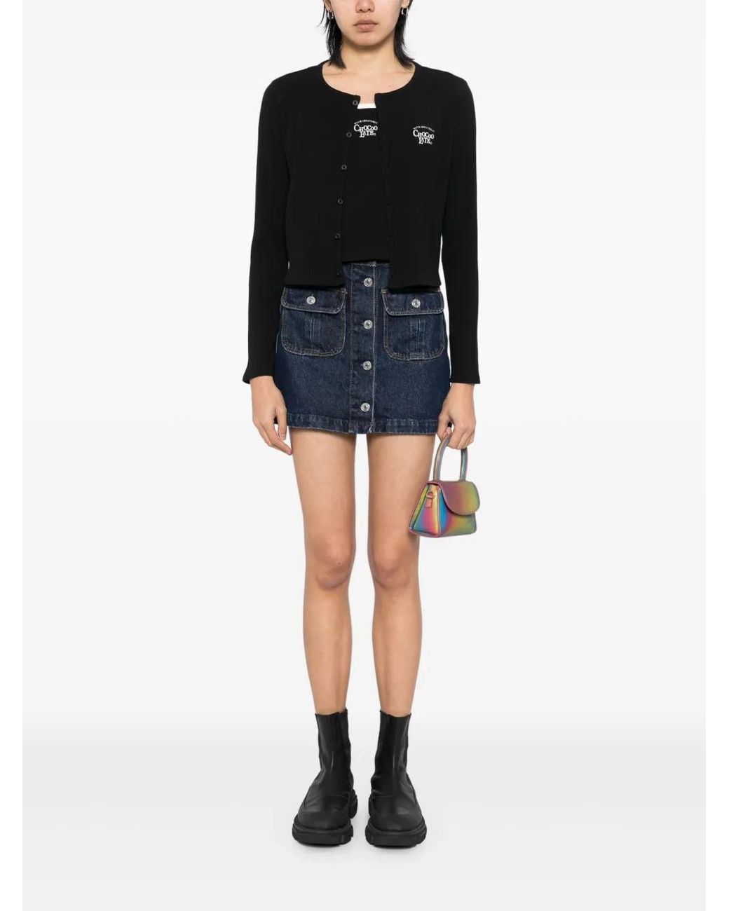 Chocoolate Black Logo-Embroidered Top