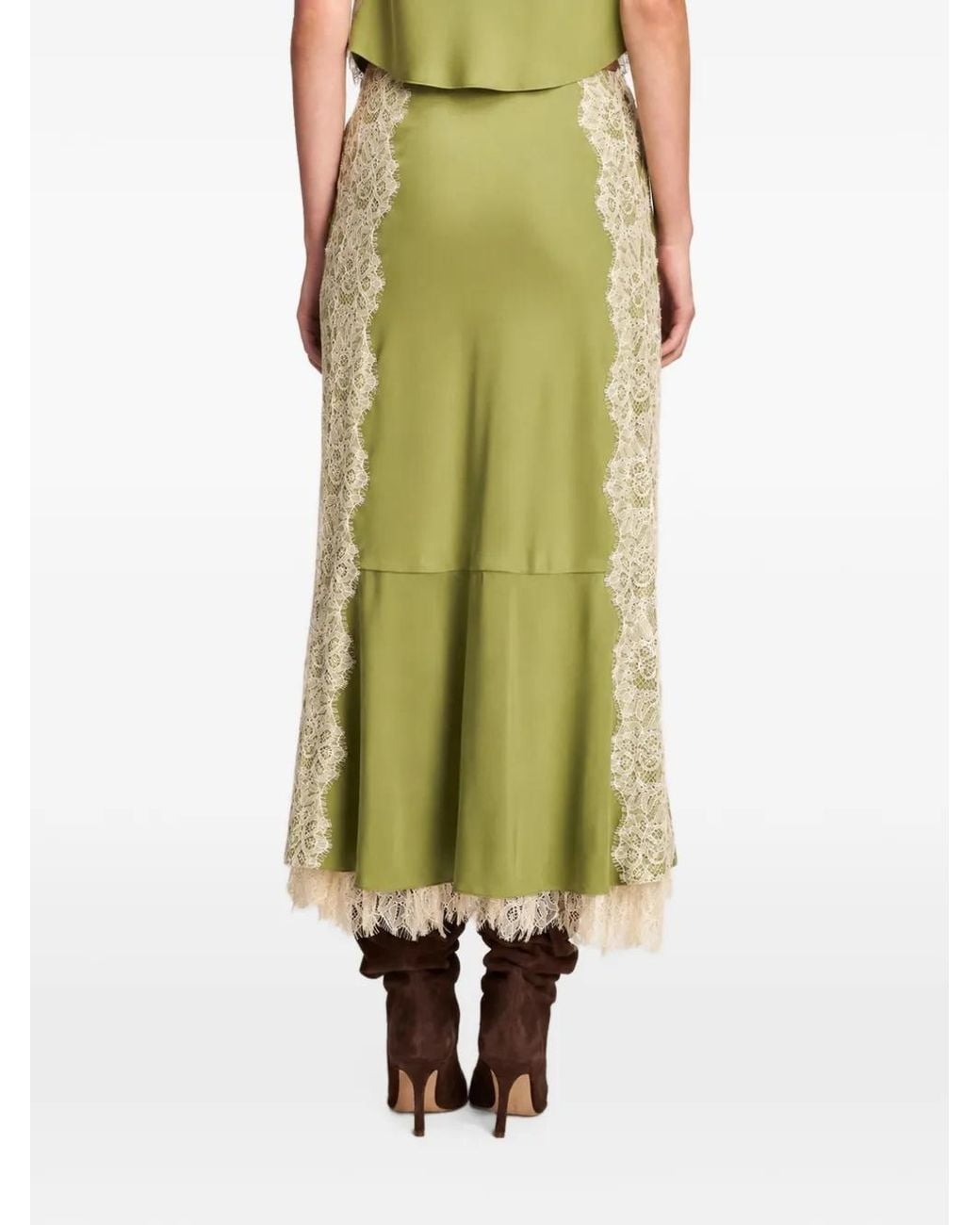 Cinq À Sept Green Esme Lace-Trim Midi Skirt
