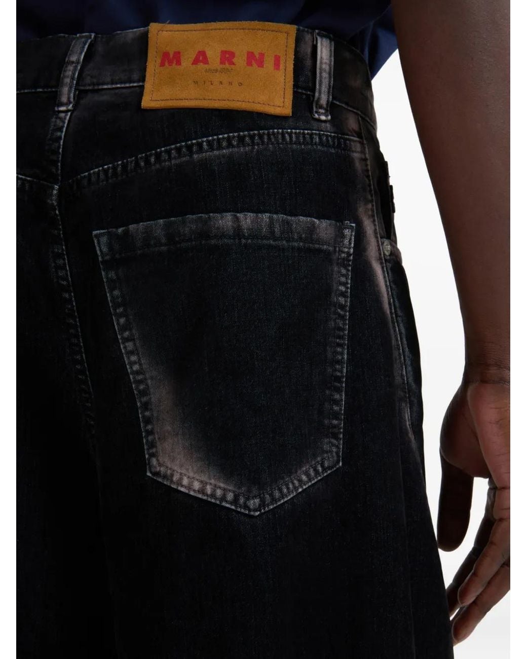 Marni Black Flocked Denim Twisted Jeans for men