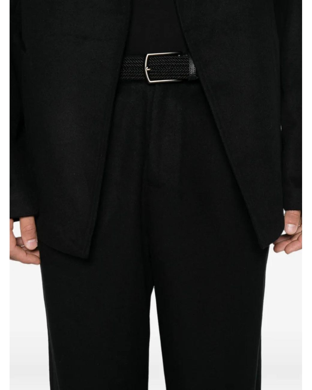 Frenckenberger Black Pleated Wide-Leg Suit Pants for men