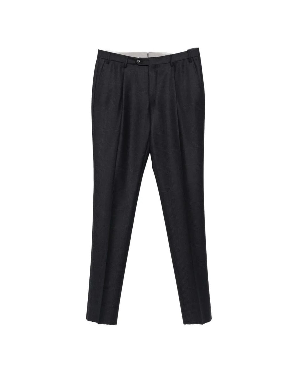 Corneliani Black Checked Pleated Trousers for men