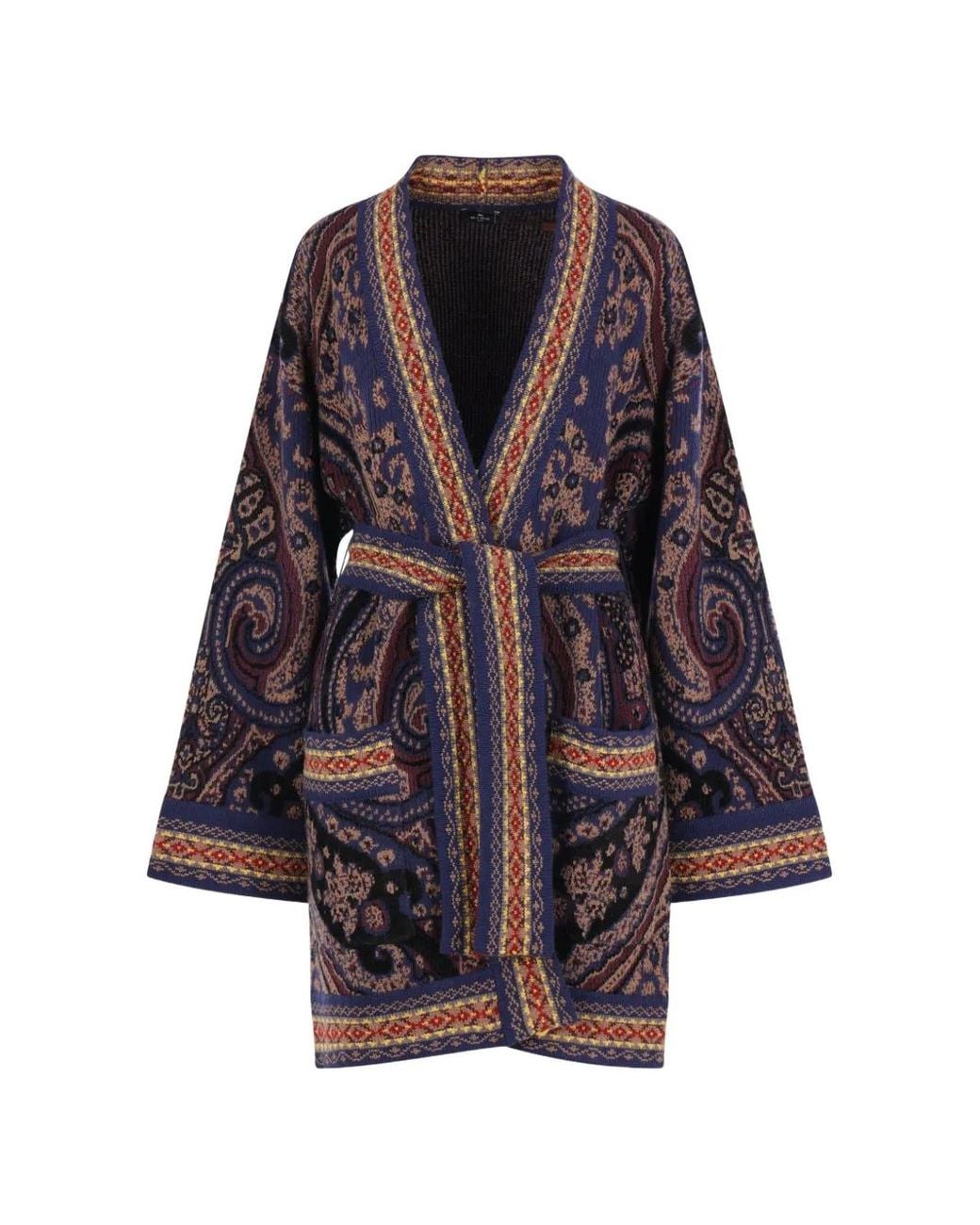 Etro Purple Paisley-Pattern Belted Jacket