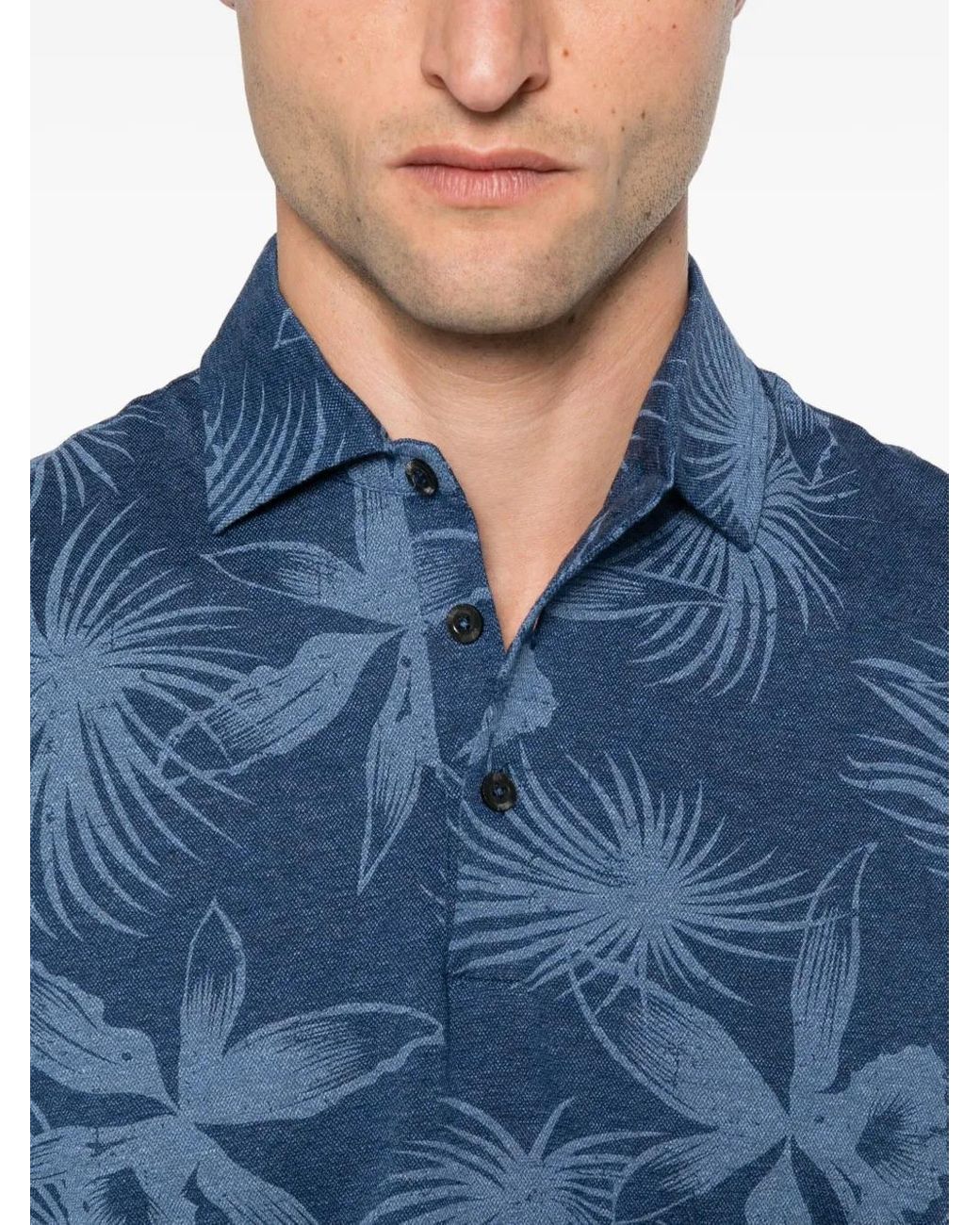 Gran Sasso Blue Floral-Print Polo Shirt for men