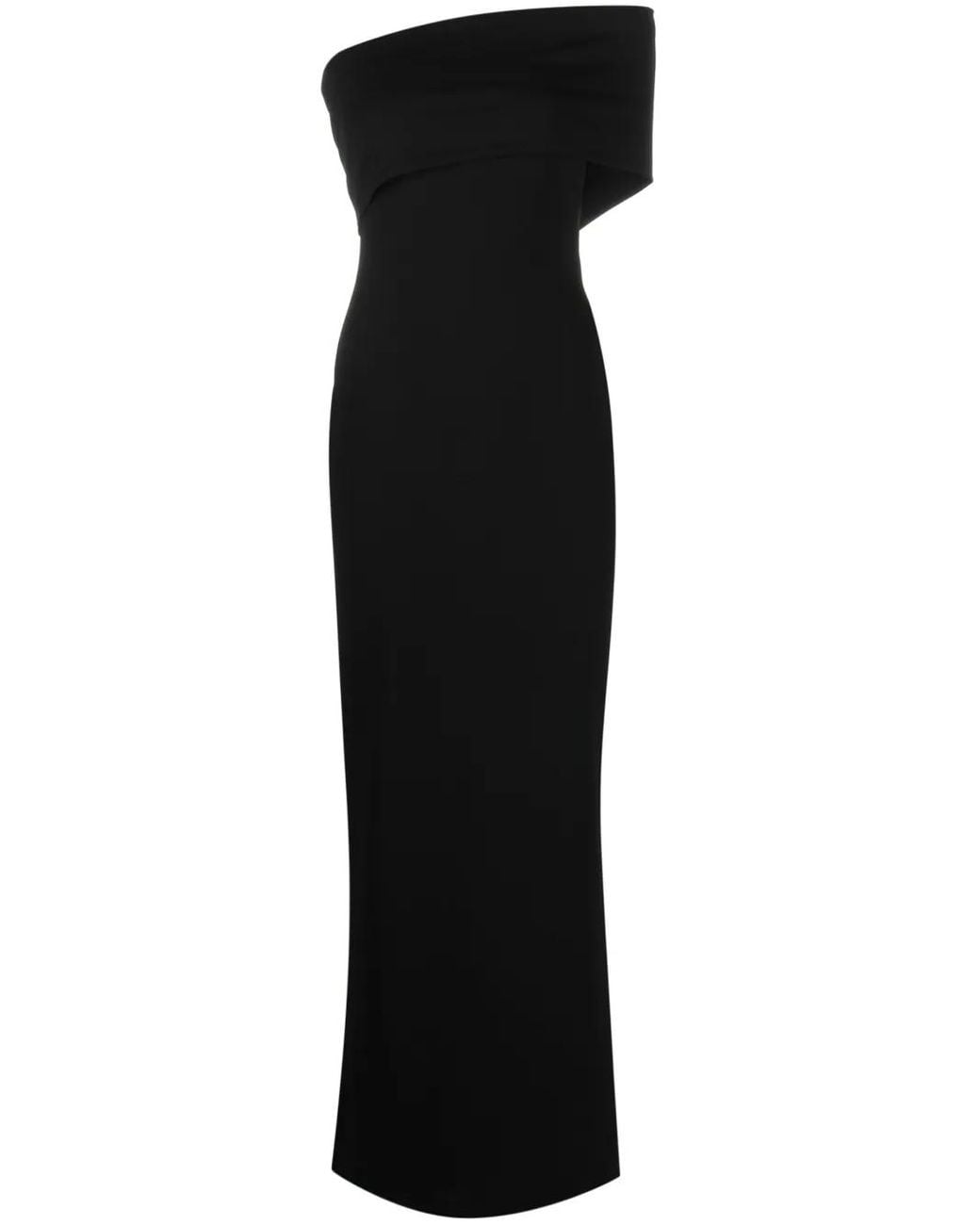Solace London Black Lana Asymmetric Off-the-shoulder Crepe Gown