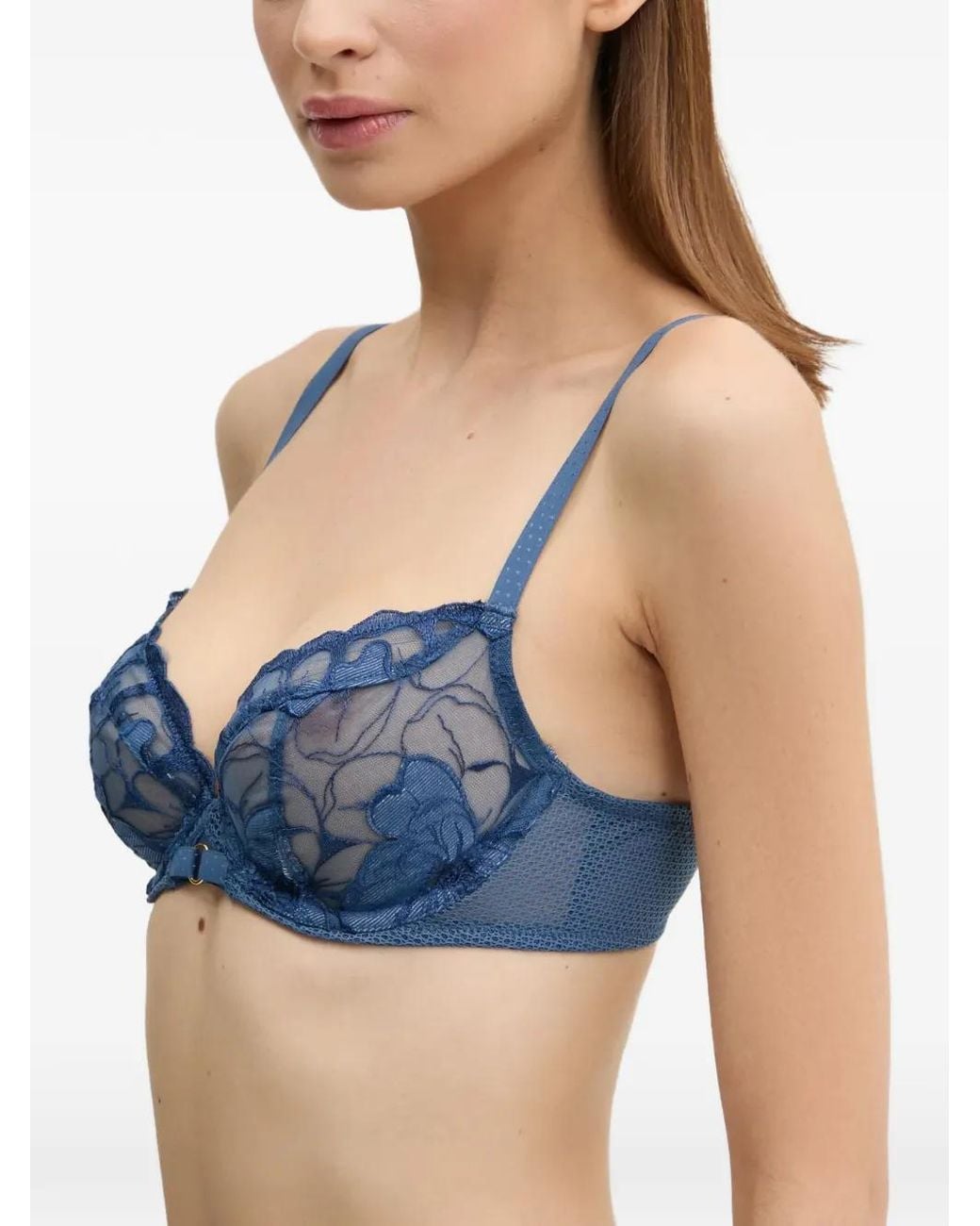 Chantelle Blue Floral-Motif Ring Bra