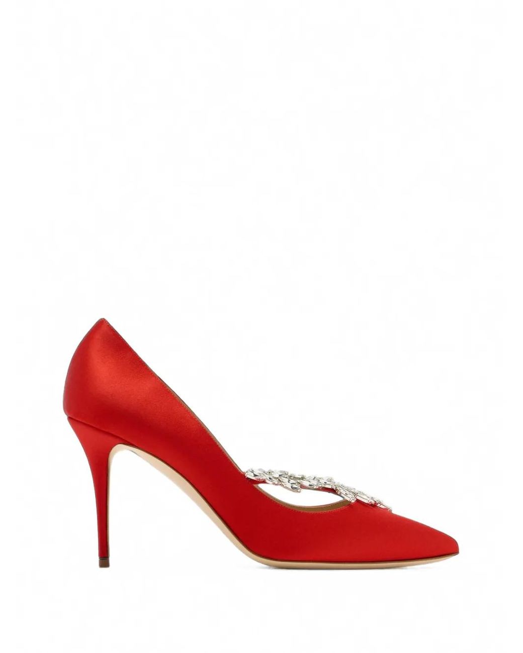 Manolo Blahnik Red Nadira Crystal-Embellished Pumps