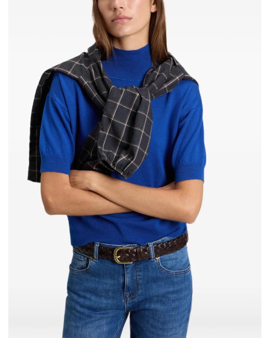 Woolrich Blue T-Shirt Manches Courtes À Col Montant