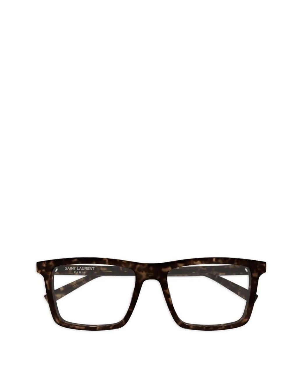 Saint Laurent Black Tortoiseshell-Effect Rectangle-Frame Glasses for men