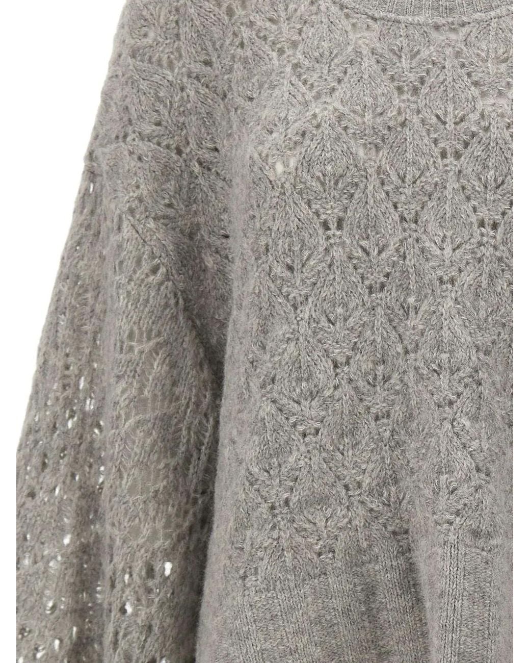 Maurizio Mykonos Gray Lace-Panel Open-Knit Poncho